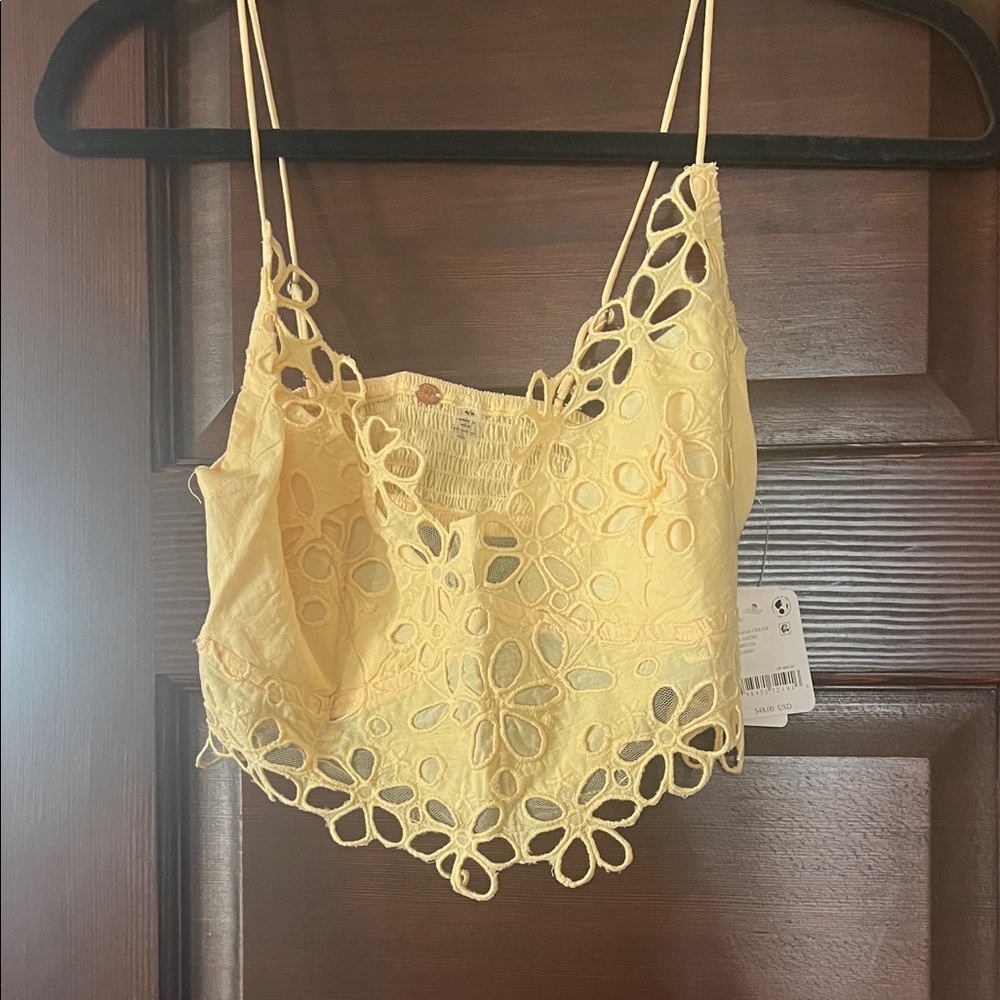 Free People Yellow Floral Cutout Lace Camisole